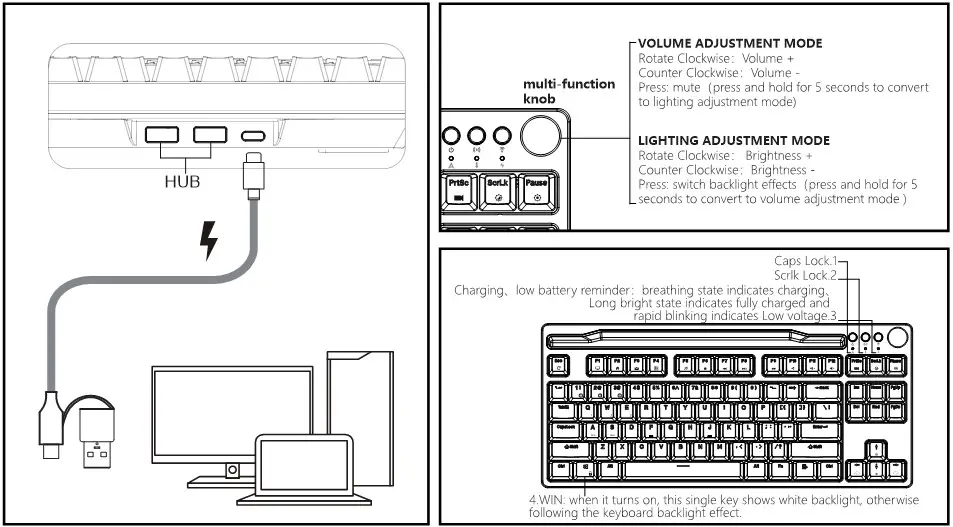 ROYAL KLUDGE RK-H87 Mechanical Keyboard - WIRED MODE AND INDICATOR LIGHTS