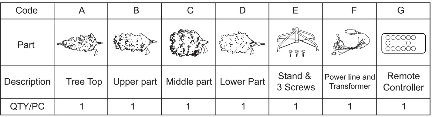 glitzhome 9 FootPre-Lit Flocked Pencil Pine Artificial Christmas Tree - parts list