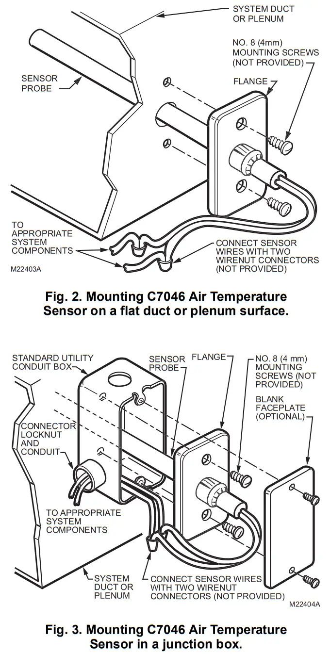 Honeywell C7046A Air Temperature Sensor - Mounting