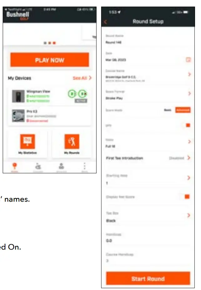 Bushnell Golf Mobile App Functions