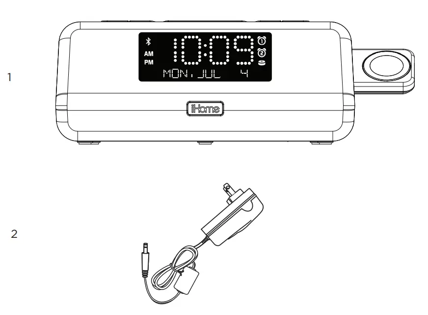 iHome iWBT5 Bluetooth Dual Alarm Clock Radio with Dual USB Charging - AC power adaptor