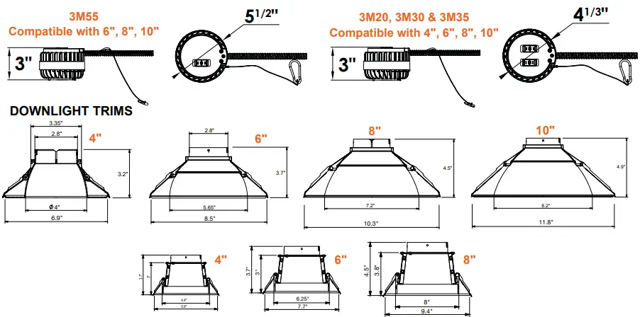 EnVisionLED ARCY-Line CADM Commercial Downlights - DIMENSIONS