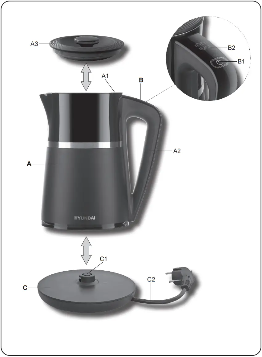 HYUNDAI VK309 Stainless Steel Electric Kettle with Regulation - FIGURE
