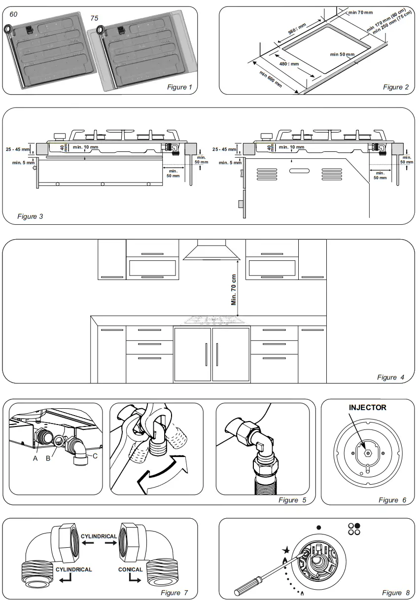 Hoover HVG6K3B 4 Burner Gas Hob - Figure 1