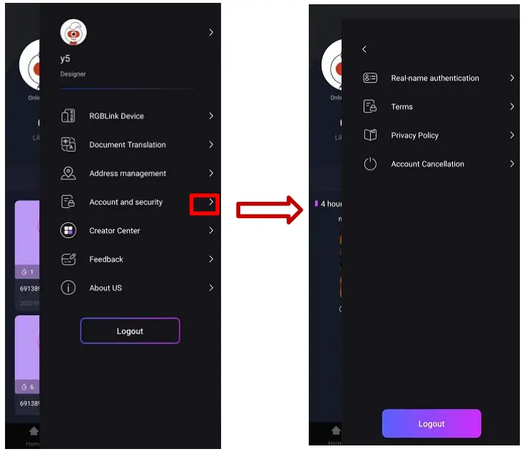 RGBlink TAO App - Account and Security