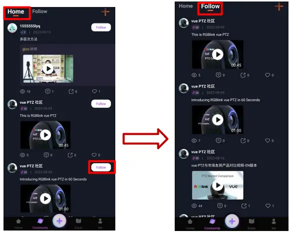 RGBlink TAO App - posted moments
