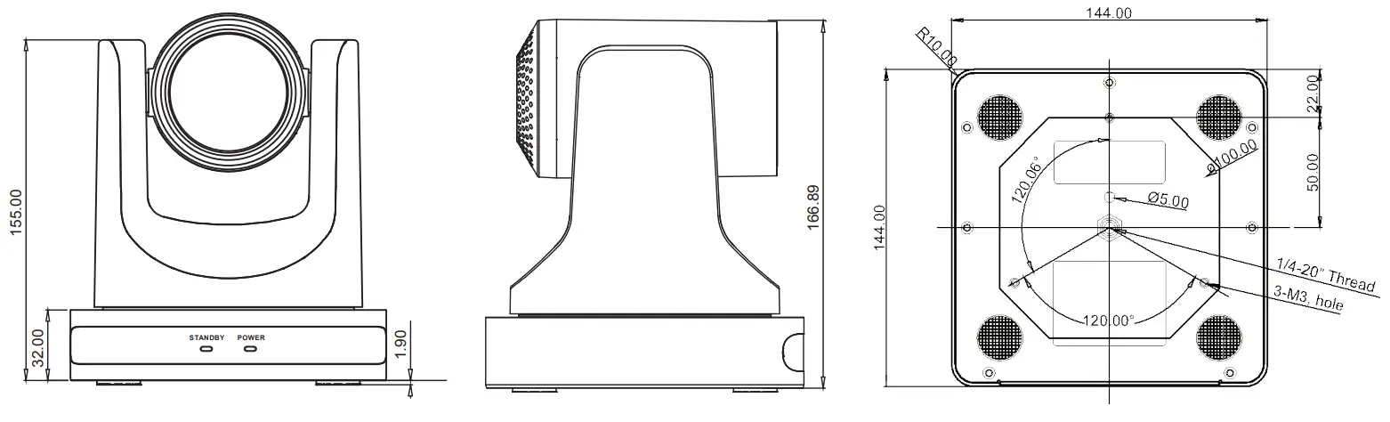 Media Solutions MS HD72 12UE USB HD Video Conference Camera - Dimensions