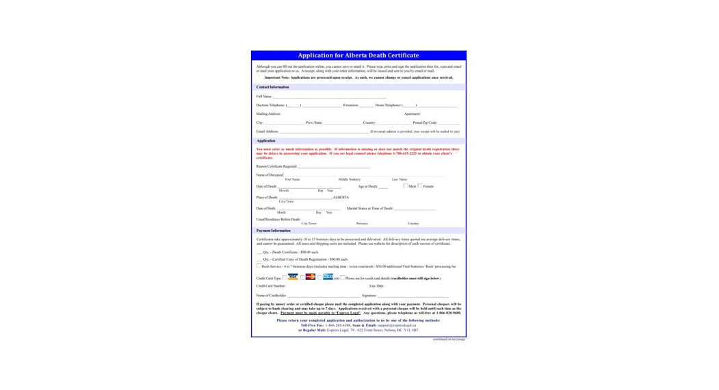 Alberta Dvs11164d Death Documents Application Instructions