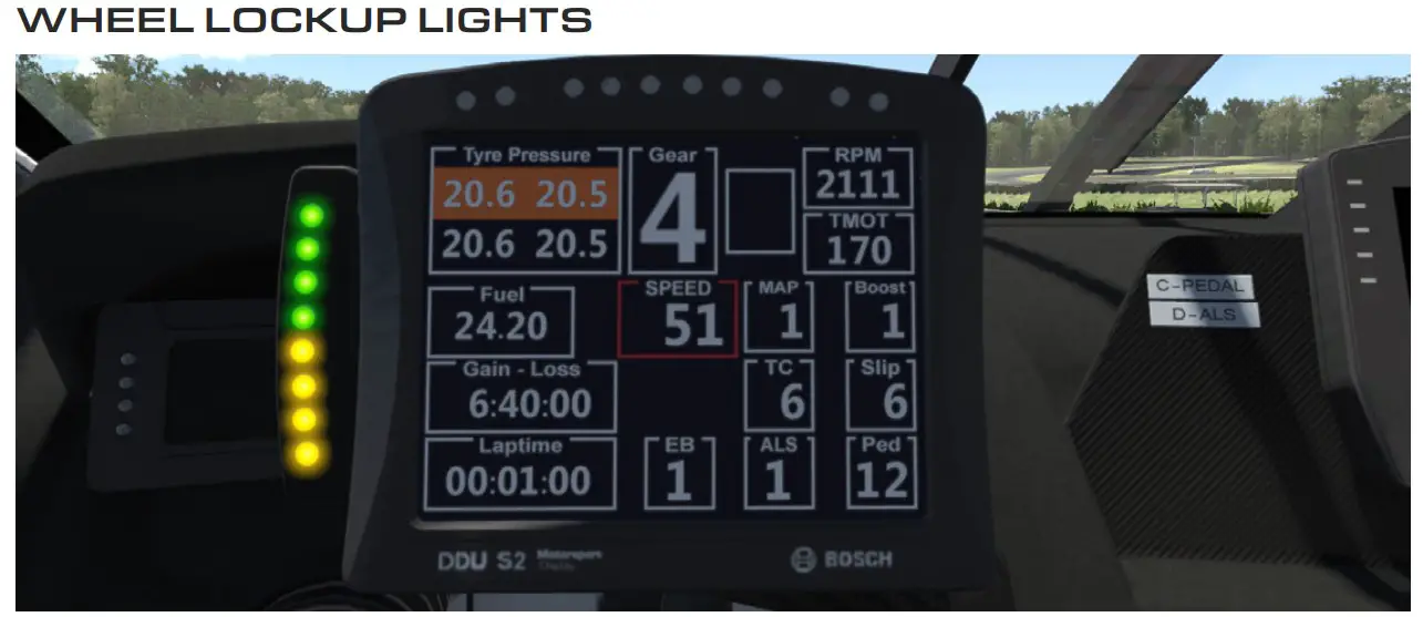 LED wheel lockup lights display cluster