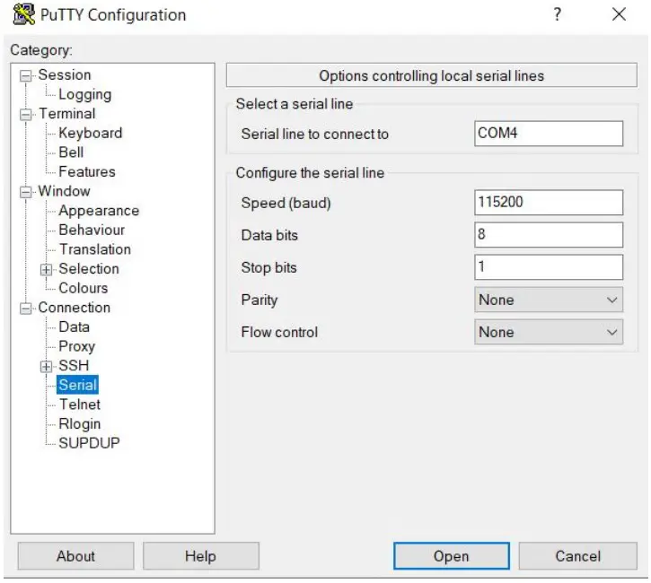 Serial terminal settings