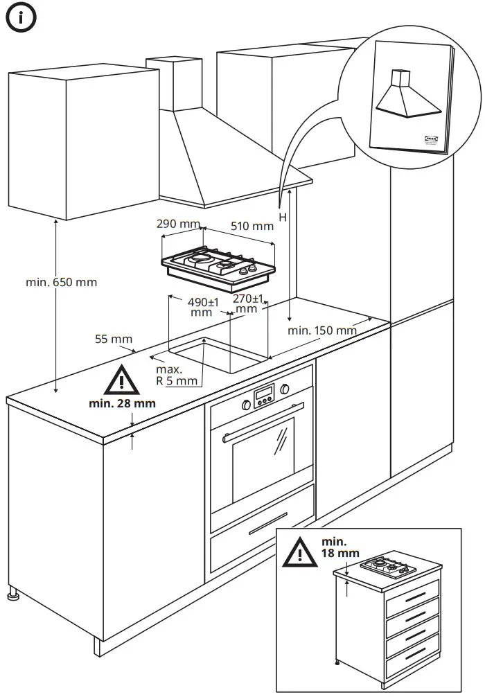 IKEA 905.232.07 LAGAN Gas Hob - Dimention