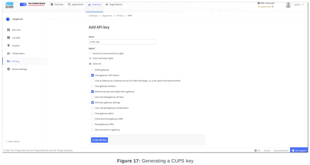 RAK TTNv3 WisGateOS 2 Basics Station - CUPS key