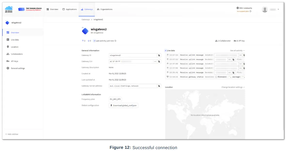 RAK TTNv3 WisGateOS 2 Basics Station - Successful connection