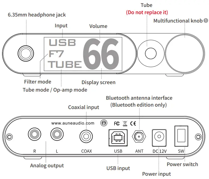 aune Flamingo Tube DAC Headphone Amplifier - Description