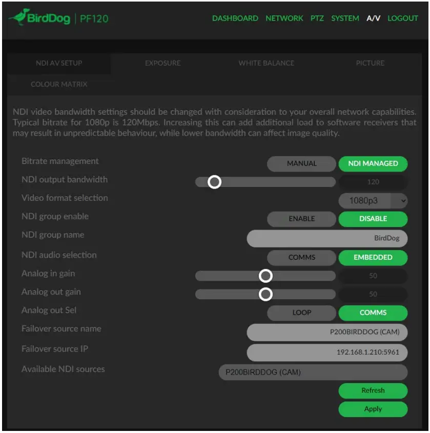 BirdDog PF120 Full NDI Box Camera - live program
