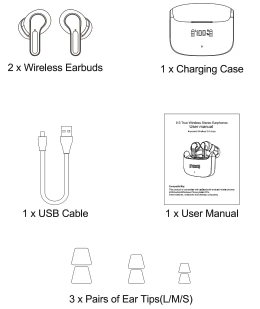 Ordtop B0C4KWGDZ7 I13 True Wireless Stereo Earphones - package
