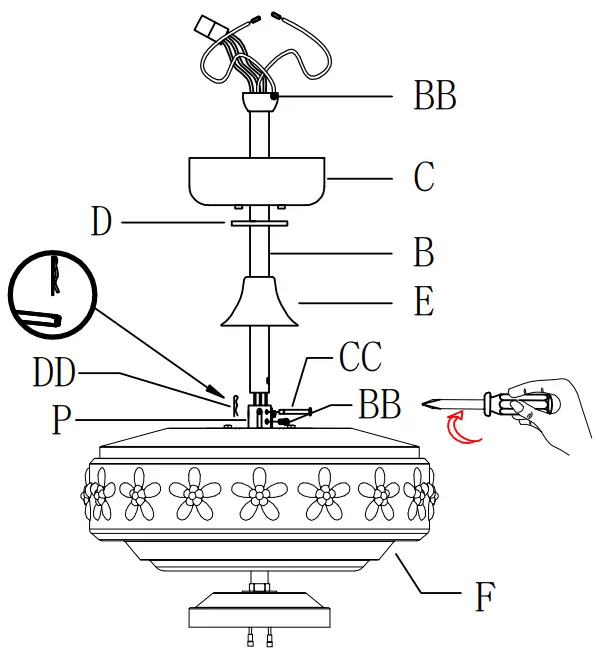 WAREHOUSE OF TIFFANY AW01W03 52 Inch Ceiling Fan - Assembling the fan