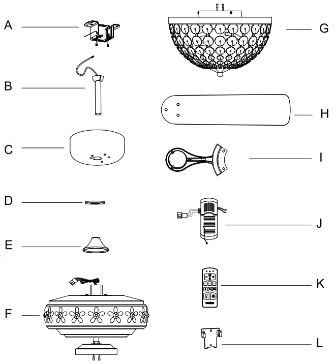 WAREHOUSE OF TIFFANY AW01W03 52 Inch Ceiling Fan - PACKAGE CONTENTS