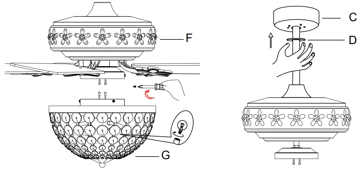 WAREHOUSE OF TIFFANY AW01W03 52 Inch Ceiling Fan - light kit fitter