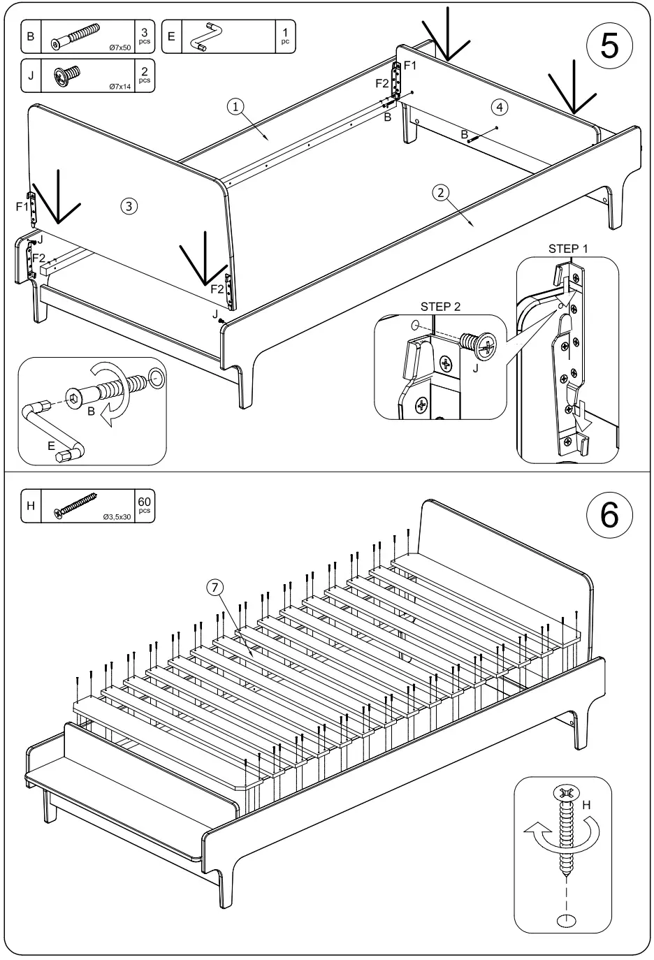 Oeuf ek72040 River Twin Bed - Parts list 3