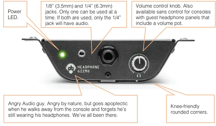 ANGRY AUDIO 991030 Headphone Gizmo - Front controls and connections