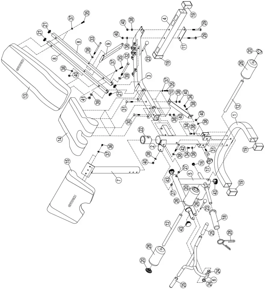 Taloon com GM-280 Pull Runner Exercise Bench - Exploded Diagram
