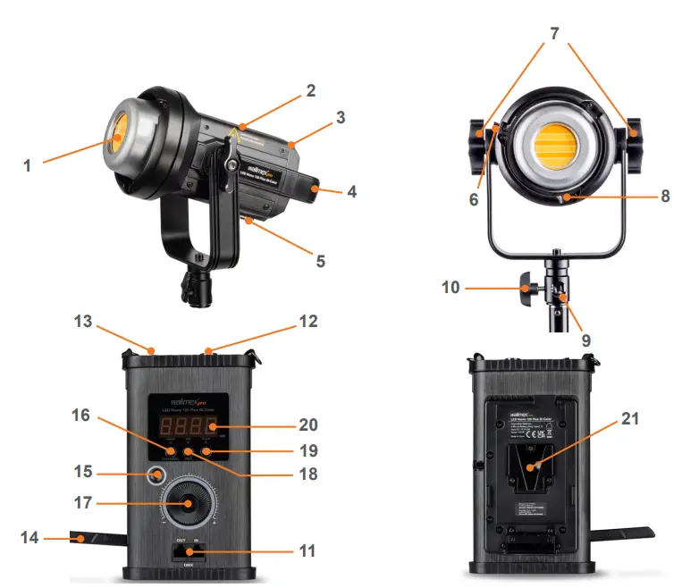 walimex pro NIOVA 120 Plus Series LED Compact Bi Color 120W - components and controls