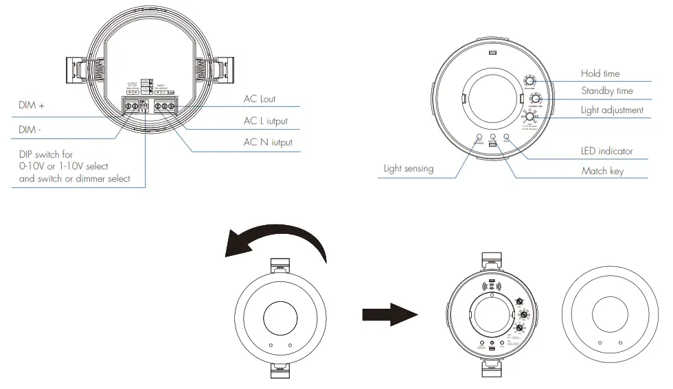 SuperLightingLED EH-R Ceiling Mounted PIR Sensor Dimmer and Switch - Mechanical Structures