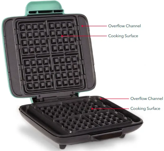 DASH DNMWM400 No Drip Waffle Maker - PARTS & FEATURES 2