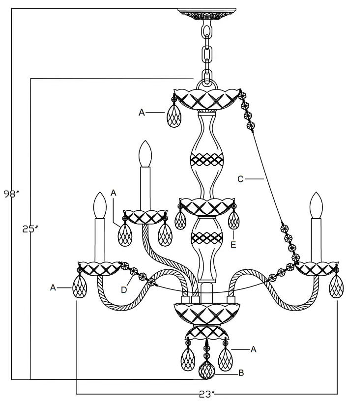 CRYSTORAMA 5080 PB CL MWP Ten Light Chandelier - Dimension