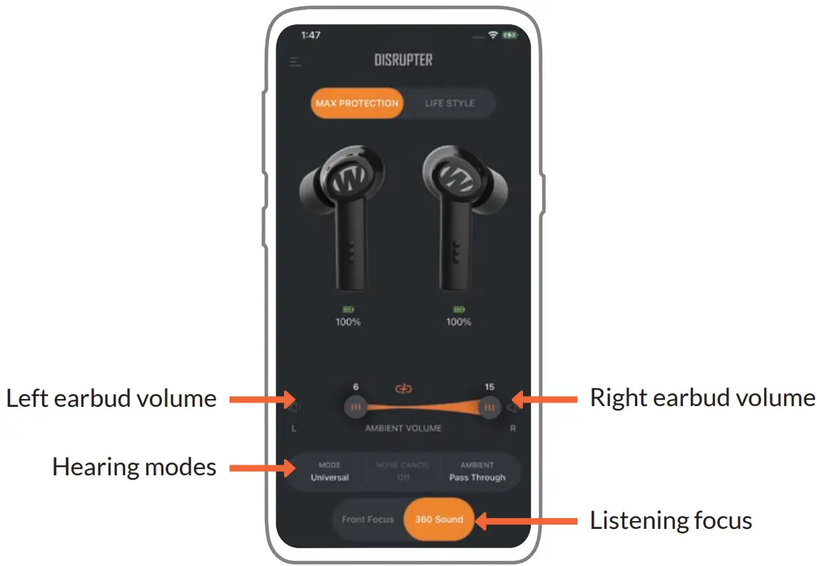 WALKERS DISRUPTER Sport Earbuds - app 1