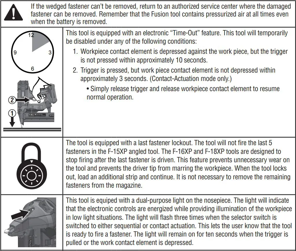 FUSION F-15XP Cordless Finish Nailers Instruction Manual - Tool Operation