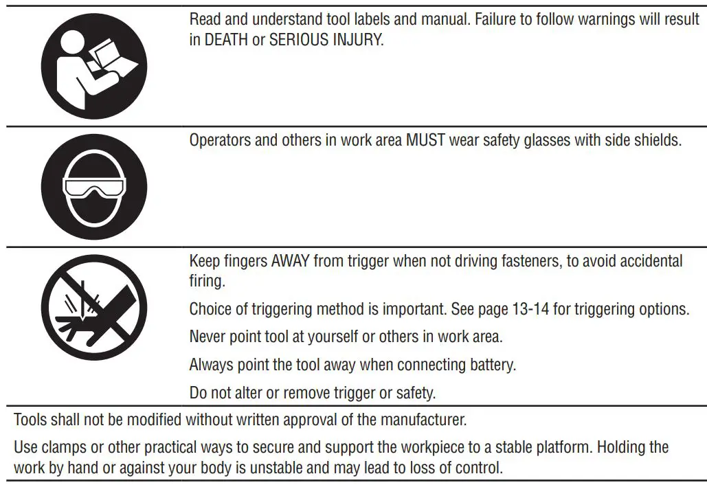 FUSION F-15XP Cordless Finish Nailers Instruction Manual - Tool Use