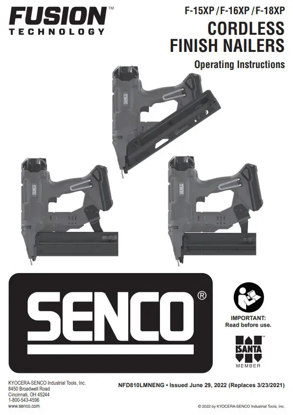 FUSION F-15XP Cordless Finish Nailers Instruction Manual