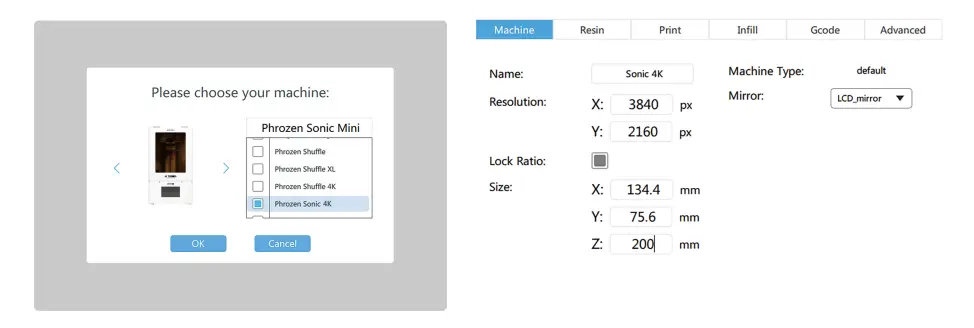 phrozen SONIC 4K 3D Printer - Setting