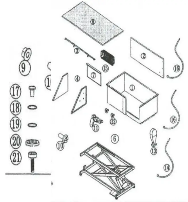 VEVOR 874128180 Pet Grooming Tub - Parts list