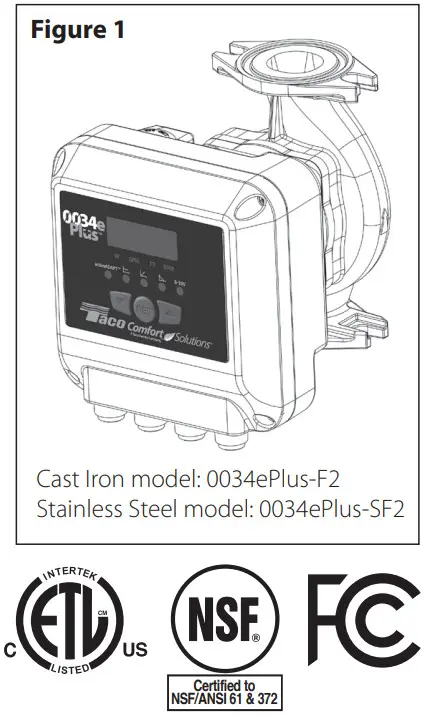 Taco 0034ePlus F2 High Efficiency Circulator Pump - Figure 1