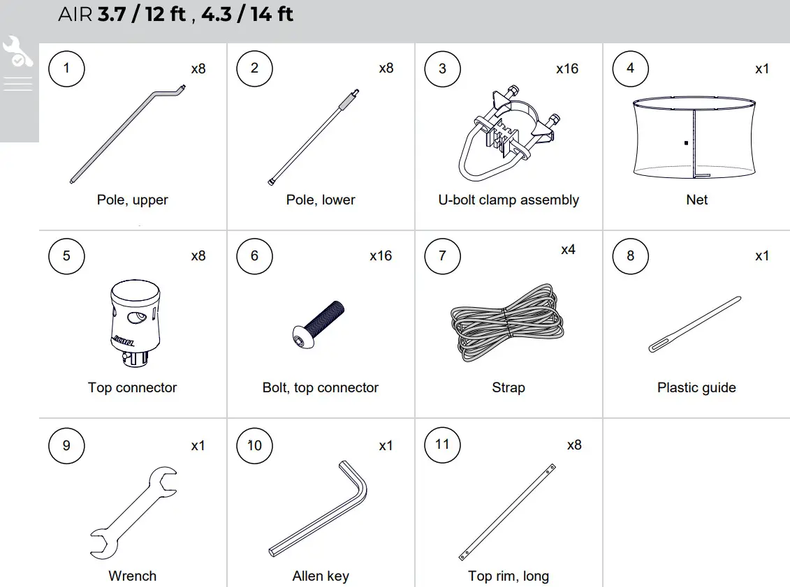 ACON Premium Trampoline Enclosure - PARTS LIST
