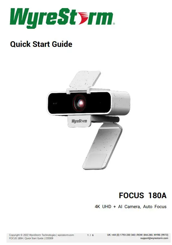 WyreStorm FOCUS 180A 4K Autofocus AI Webcam User Guide
