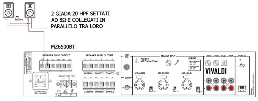 VIVALDI MZ6120BTK Multi-Zone Audio Mixer Amplifier - SPEAKERS