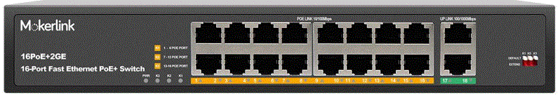 MokerLink POE-F162G 16 Port PoE Switch with 2 Gigabit Uplink Ethernet Port-PRODUCT