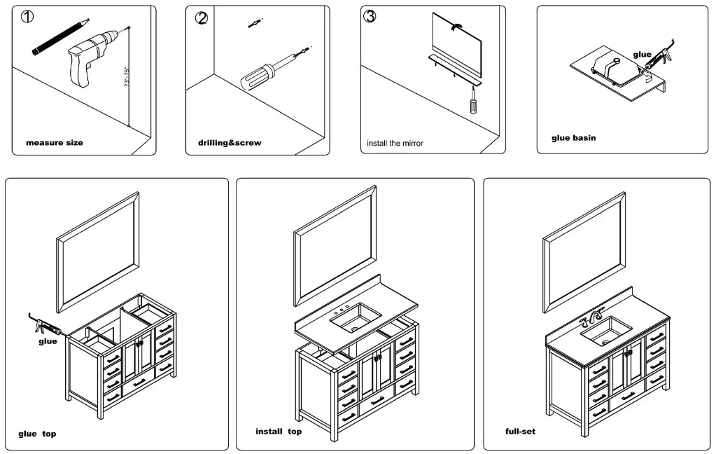 CASAINC 10048 CAB Solid Wood Bath Vanity with Carrara - INSTALLATION AND ADJUSTION OF HINGE 2
