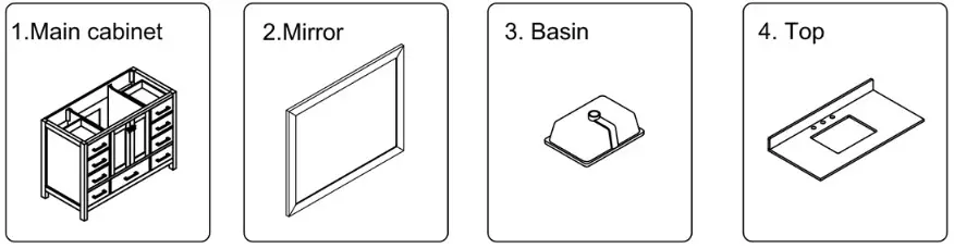 CASAINC 10048 CAB Solid Wood Bath Vanity with Carrara - Packing List