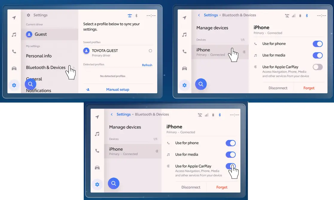 Apple CarPlay and Android Auto on Toyota Audio Multimedia - Settings