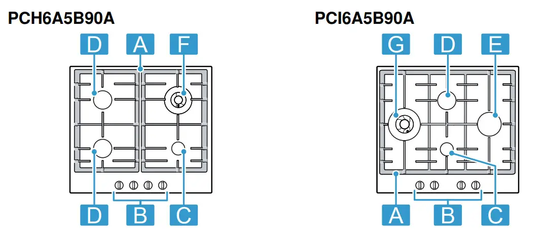 BOSCH PCH6A.B9.A Built In Gas Hob - parts