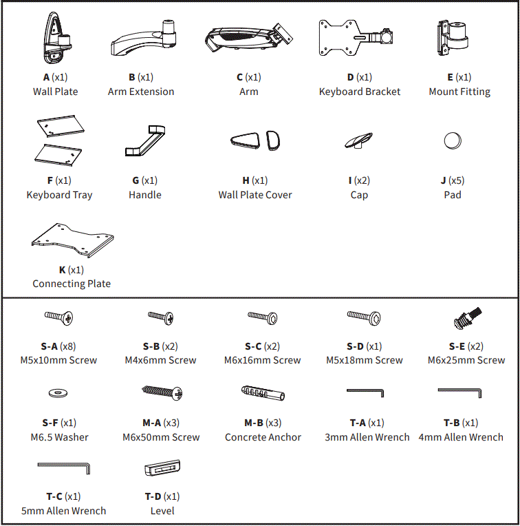 VIVO-MOUNT-KB35A-Black-Pneumatic-Wall-Mounted-Keyboard-Tray-fig-2