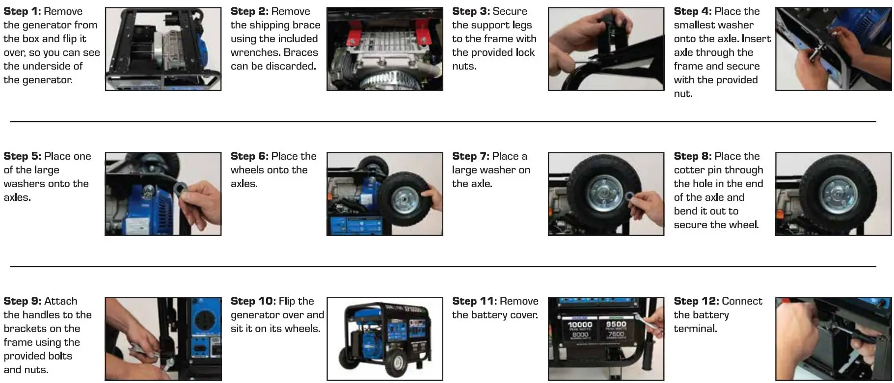 DuroStar DuroMax 11,000 Watt Dual Fuel Portable Generator w CO Alert User Guide - ASSEMBLING YOUR GENERATOR