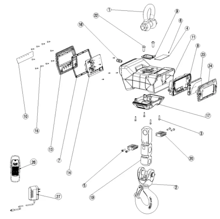 TMT CRANE SCALE TCB SERIES High Quality Wheel Load Scale - Exploded view