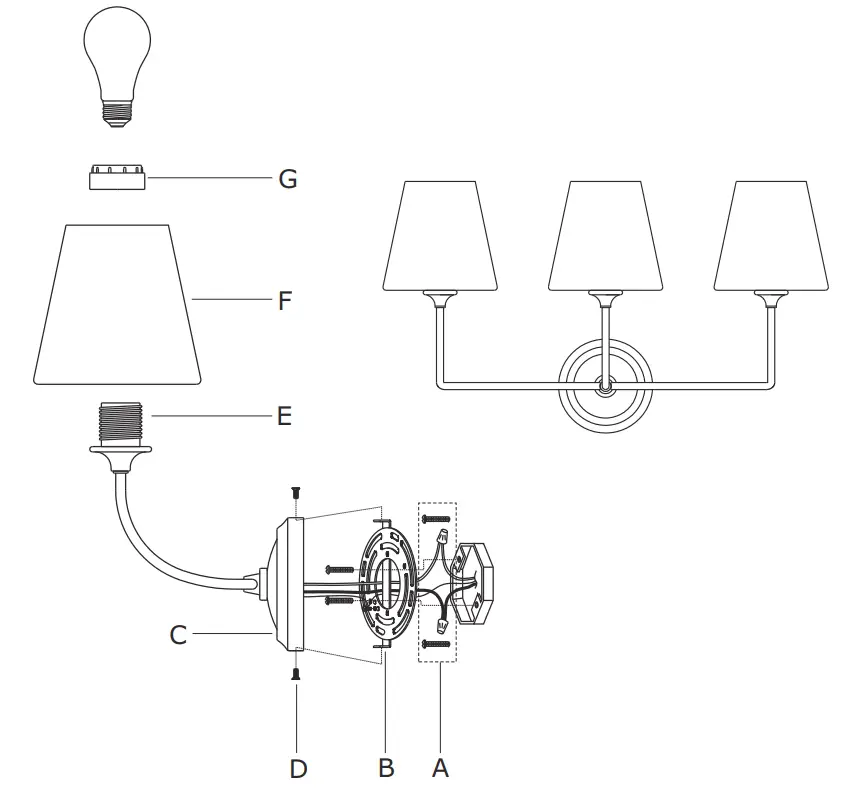 CRYSTORAMA 2443-OP-BN Three Light Bathroom Vanity - parts