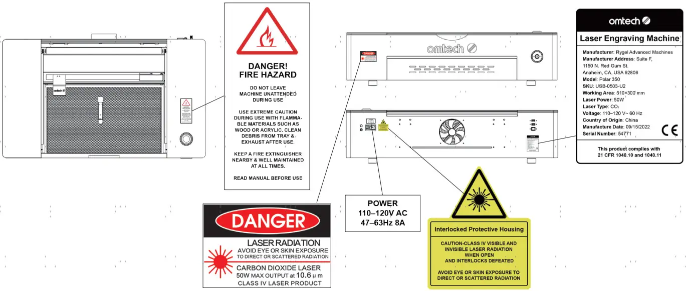 omtech POLAR350 Olar 350 50w Desktop Laser Engraver - General Safety